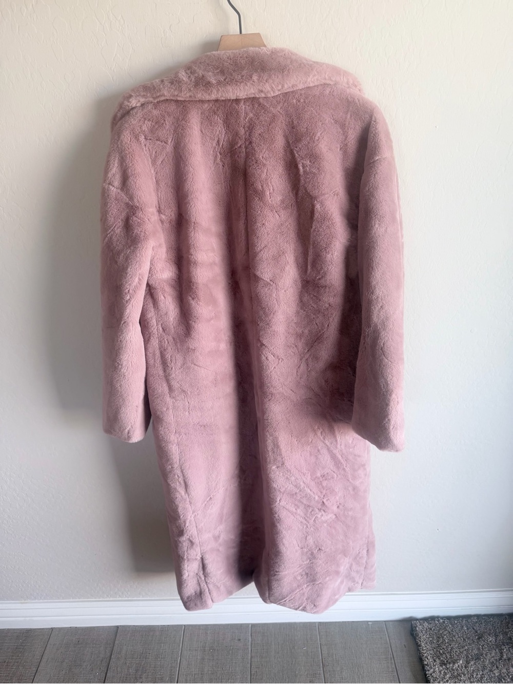 Classic Faux Fur Long Coat in Dusty Rose Womens M Boho Glam Soft Fairy Babydoll - Picture 5 of 6
